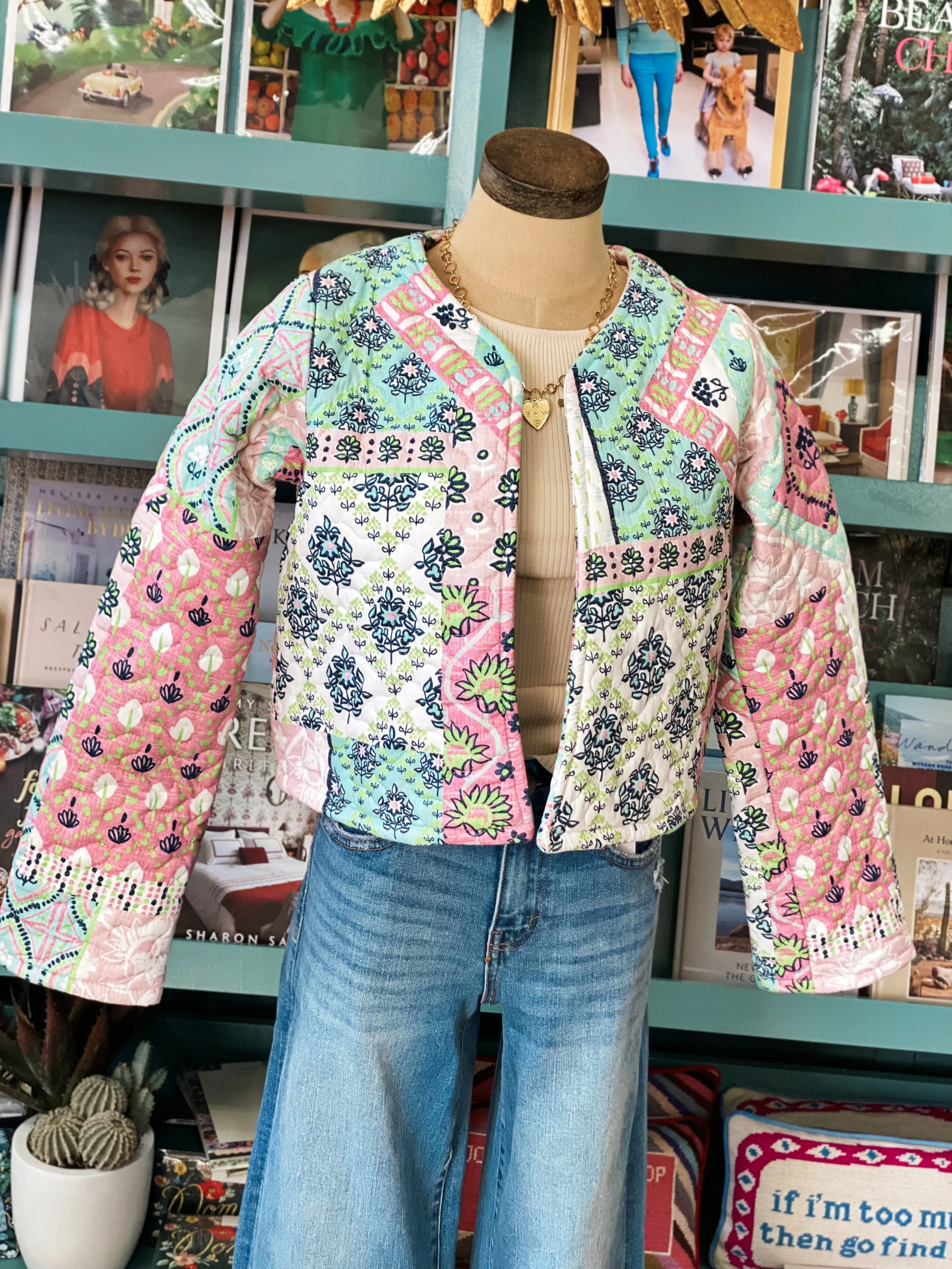 Ida Mae Laramie Patchwork Green Quilted Cropped Jacket