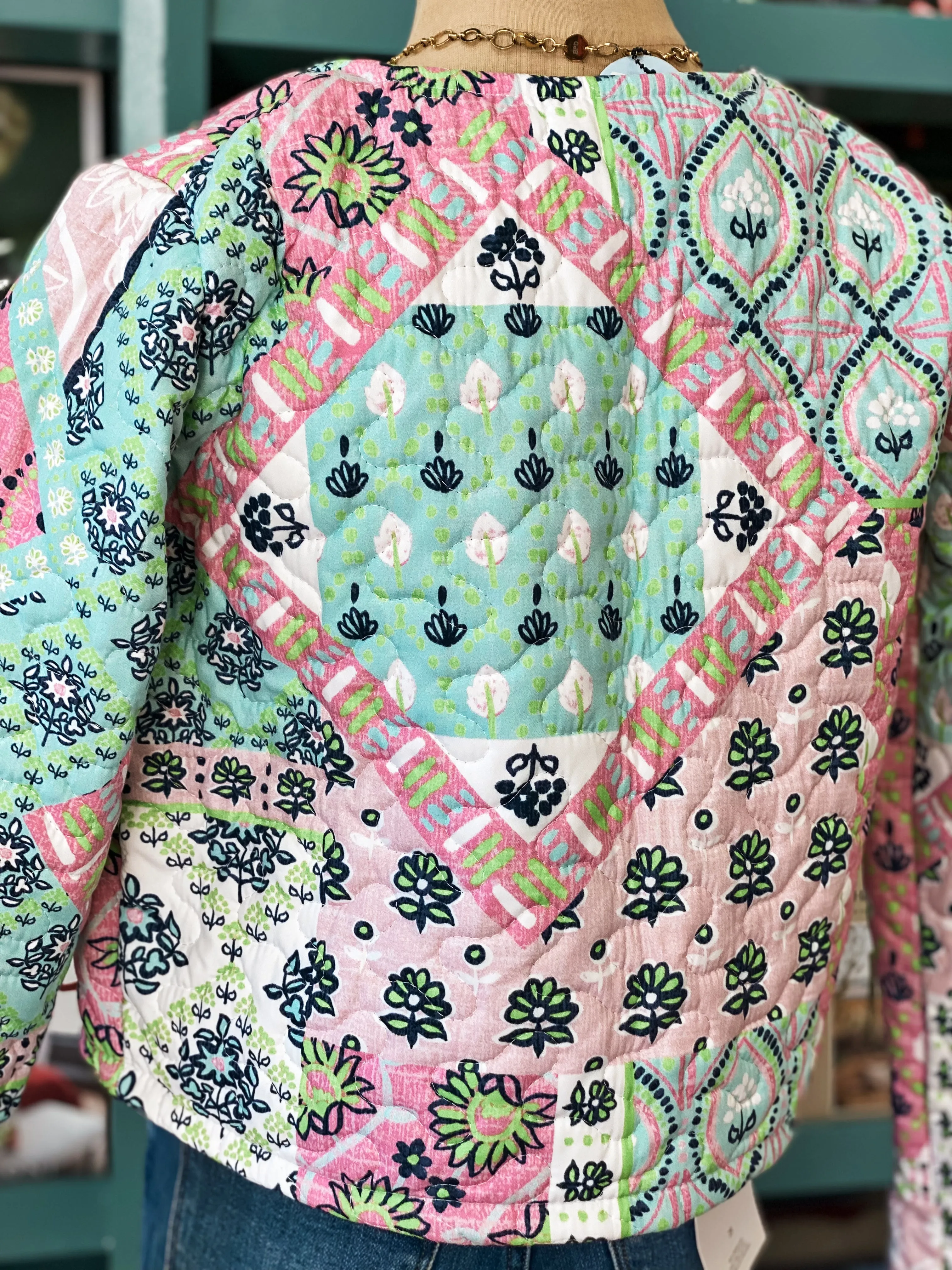 Ida Mae Laramie Patchwork Green Quilted Cropped Jacket
