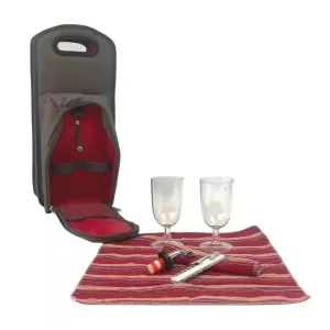 Insulated Grey Red Wine Carrier Tote Bag with Picnic Accessories