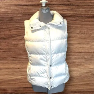J.Crew White Puffer Vest – Size M – Waist Drawstring, Zip &amp; Button Front