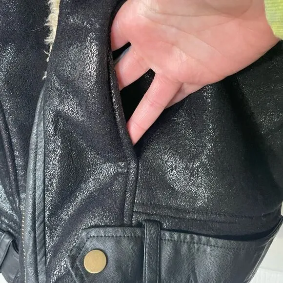 Jealous Tomato Shearling and Vegan Leather Rich Brown Bomber Jacket, Large