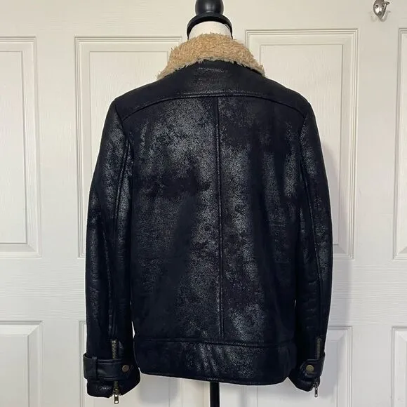 Jealous Tomato Shearling and Vegan Leather Rich Brown Bomber Jacket, Large