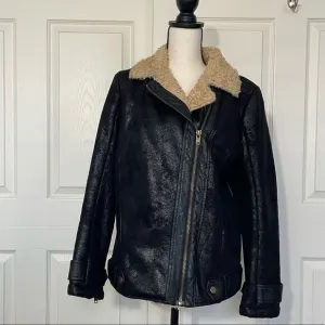 Jealous Tomato Shearling and Vegan Leather Rich Brown Bomber Jacket, Large