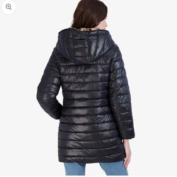 Jessica Simpson Women's Leopard Fur Reversible Puffer