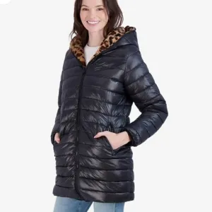 Jessica Simpson Women's Leopard Fur Reversible Puffer