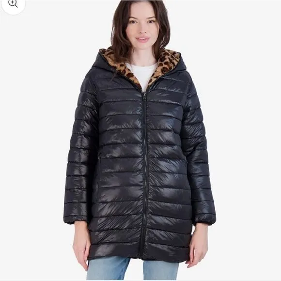 Jessica Simpson Women's Leopard Fur Reversible Puffer