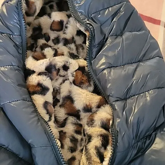 Jessica Simpson Women's Leopard Fur Reversible Puffer