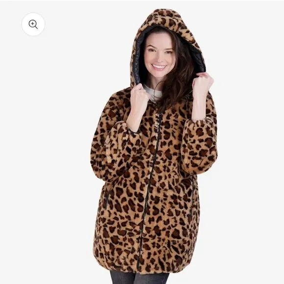 Jessica Simpson Women's Leopard Fur Reversible Puffer