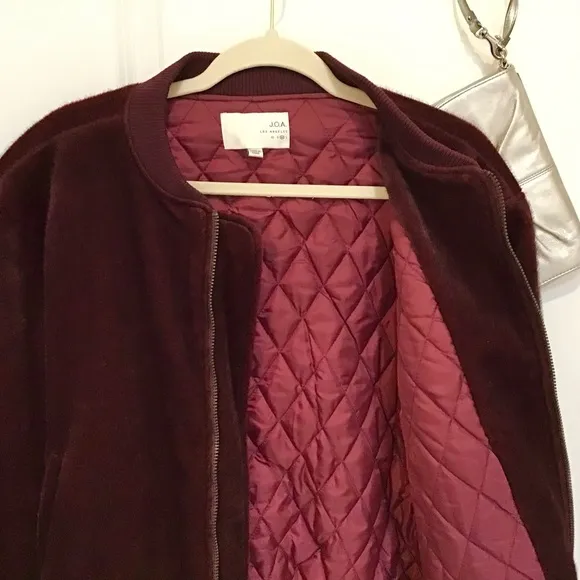 J.O.A. Faux-Fur Bomber Jacket, Maroon/Wine Size M, NWOT