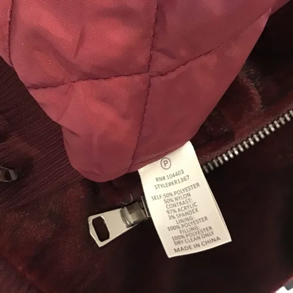 J.O.A. Faux-Fur Bomber Jacket, Maroon/Wine Size M, NWOT