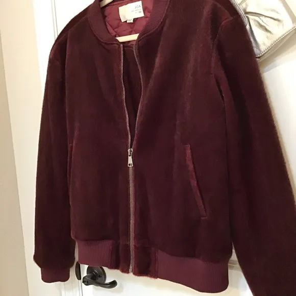 J.O.A. Faux-Fur Bomber Jacket, Maroon/Wine Size M, NWOT