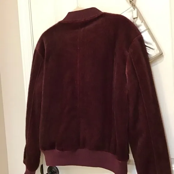 J.O.A. Faux-Fur Bomber Jacket, Maroon/Wine Size M, NWOT