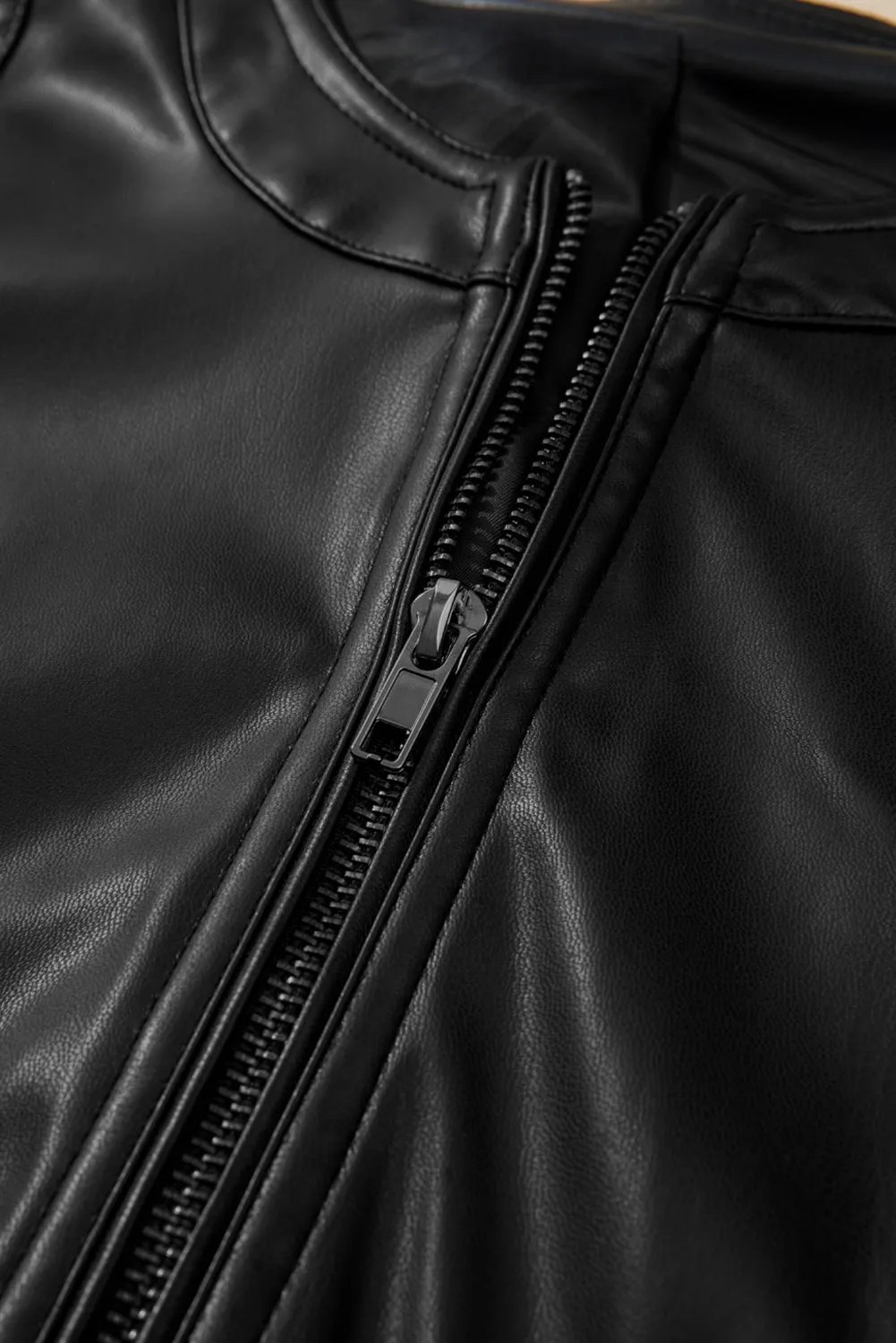 KaleaBoutique Solid Faux Leather Zipper Slim Fit Bomber Jacket
