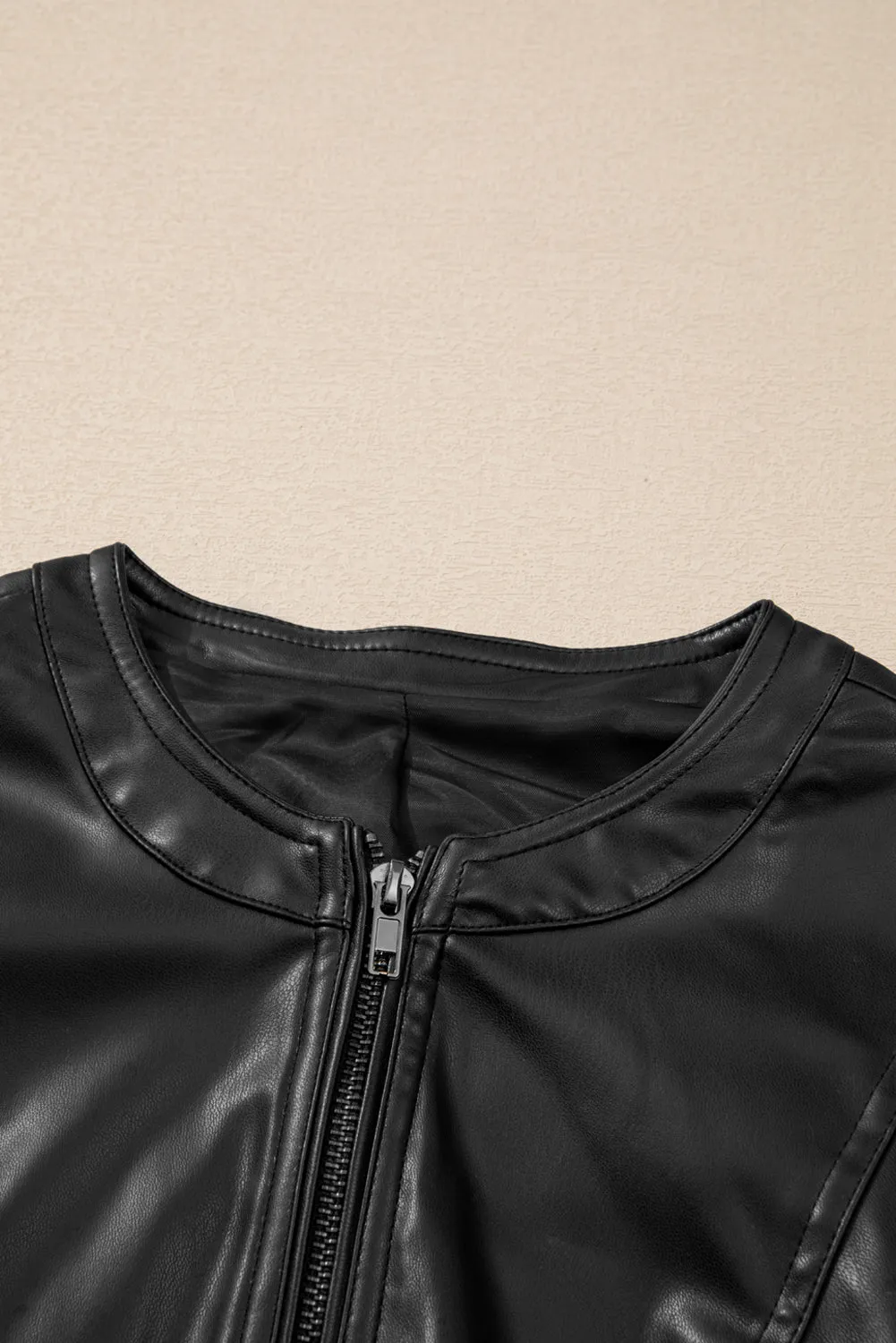 KaleaBoutique Solid Faux Leather Zipper Slim Fit Bomber Jacket