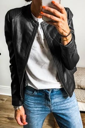 KaleaBoutique Solid Faux Leather Zipper Slim Fit Bomber Jacket