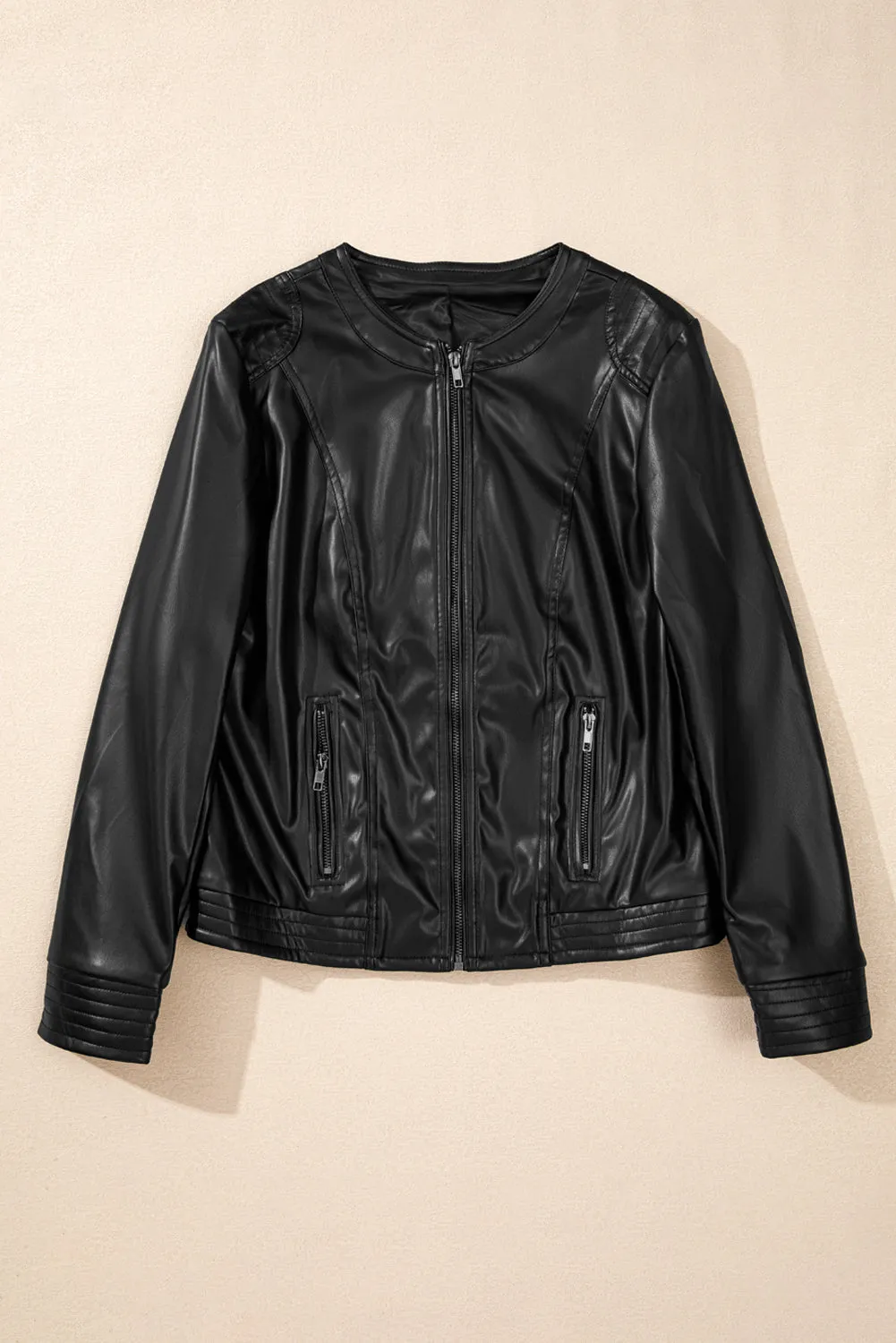 KaleaBoutique Solid Faux Leather Zipper Slim Fit Bomber Jacket