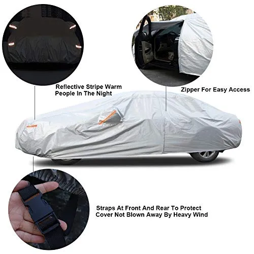 Kayme 6 Layers Car Cover Waterproof All Weather for Automobiles, Outdoor Full Cover Rain Sun UV Protection with Zipper Cotton, Universal Fit for Sedan (Up to 177 inch)