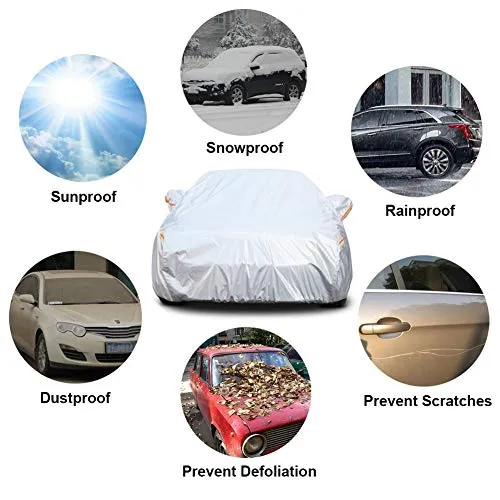 Kayme 6 Layers Car Cover Waterproof All Weather for Automobiles, Outdoor Full Cover Rain Sun UV Protection with Zipper Cotton, Universal Fit for Sedan (Up to 177 inch)
