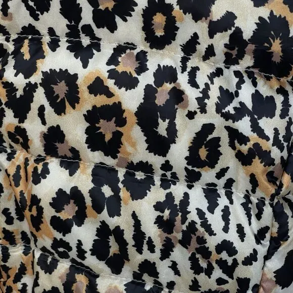 Kosiuko Animal Print Down Jacket Womens Small Full Zip Hooded Lightweight Puffer