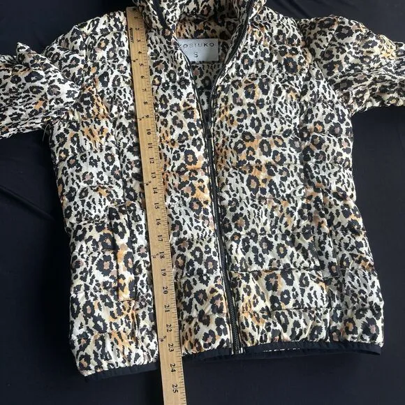 Kosiuko Animal Print Down Jacket Womens Small Full Zip Hooded Lightweight Puffer
