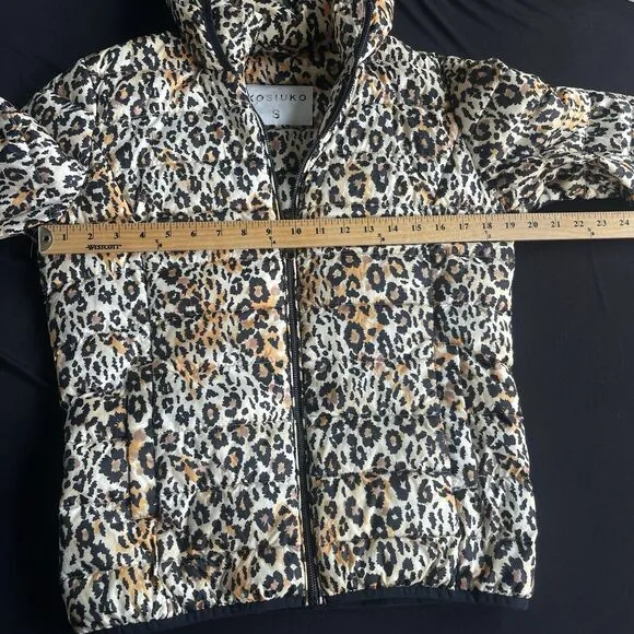 Kosiuko Animal Print Down Jacket Womens Small Full Zip Hooded Lightweight Puffer