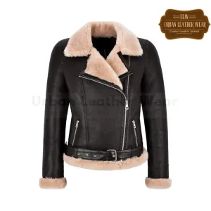 Ladies B3 Real Leather Jacket Cross Zip Biker Jacket brown