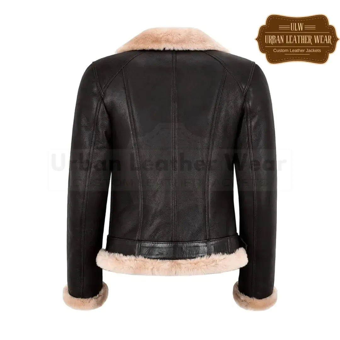 Ladies B3 Real Leather Jacket Cross Zip Biker Jacket brown