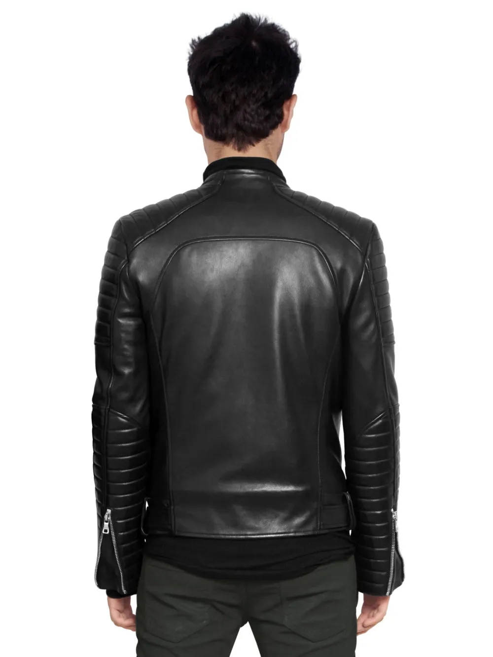 Lapel Zippered Leather Bomber Jacket for Men