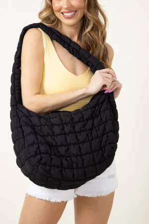 Large Carryall Quilted Puffer Bag for Women in Black | QBS320125-BLACK