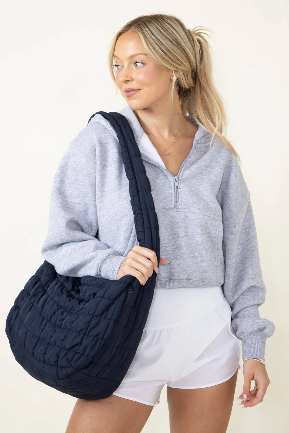 Large Quilted Puffer Carryall Bag for Women in Navy | QBS320125-NAVY