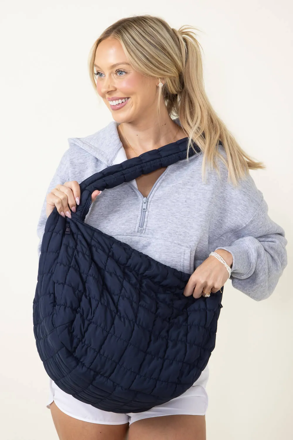 Large Quilted Puffer Carryall Bag for Women in Navy | QBS320125-NAVY