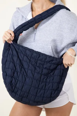 Large Quilted Puffer Carryall Bag for Women in Navy | QBS320125-NAVY