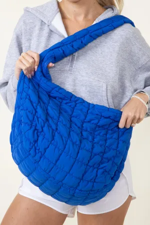 Large Quilted Puffer Carryall Bag for Women in Royal Blue | QBS320125-ROYAL