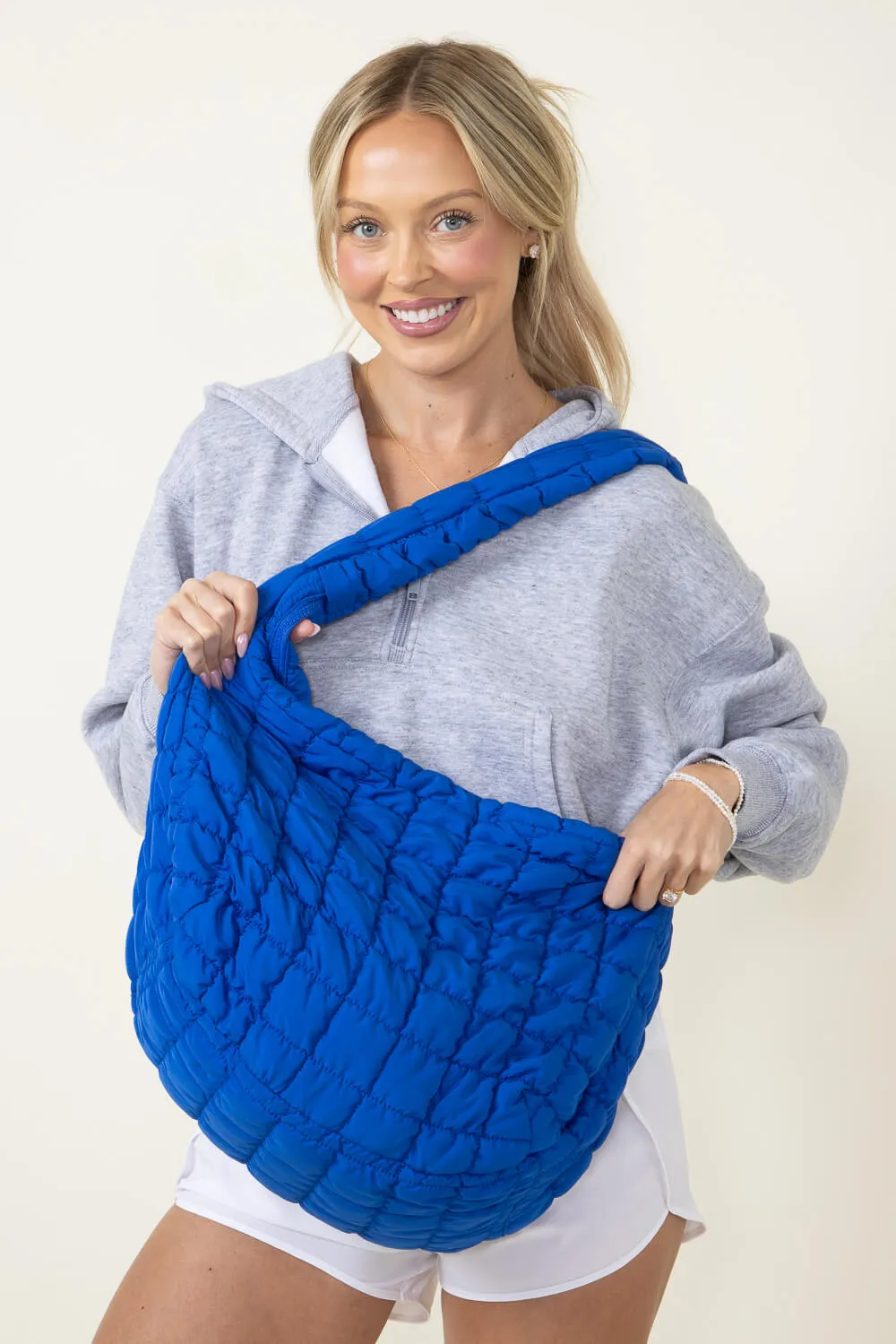 Large Quilted Puffer Carryall Bag for Women in Royal Blue | QBS320125-ROYAL