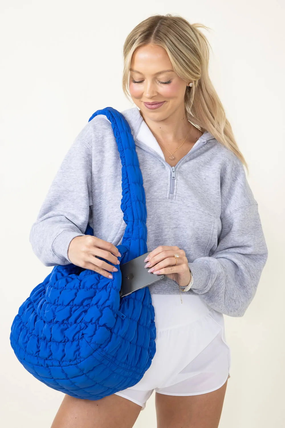 Large Quilted Puffer Carryall Bag for Women in Royal Blue | QBS320125-ROYAL