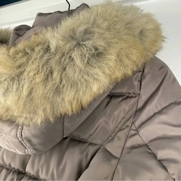 Laundry by Shelli Segal Puffer Coat – Women’s XS – Belted Waist, Faux Fur Hood