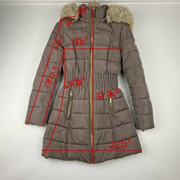Laundry by Shelli Segal Puffer Coat – Women’s XS – Belted Waist, Faux Fur Hood