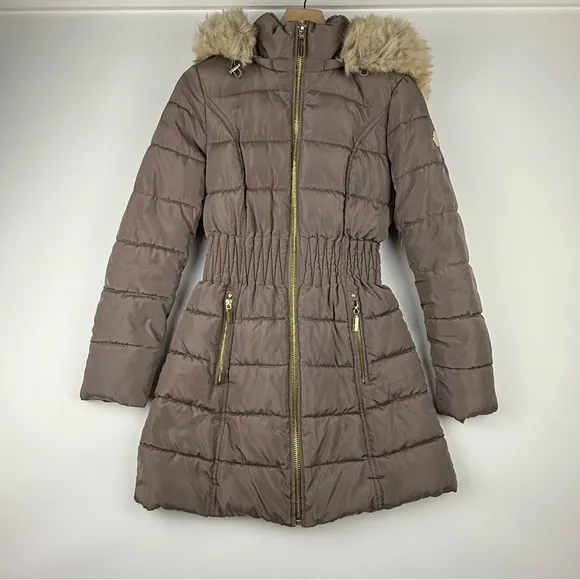 Laundry by Shelli Segal Puffer Coat – Women’s XS – Belted Waist, Faux Fur Hood