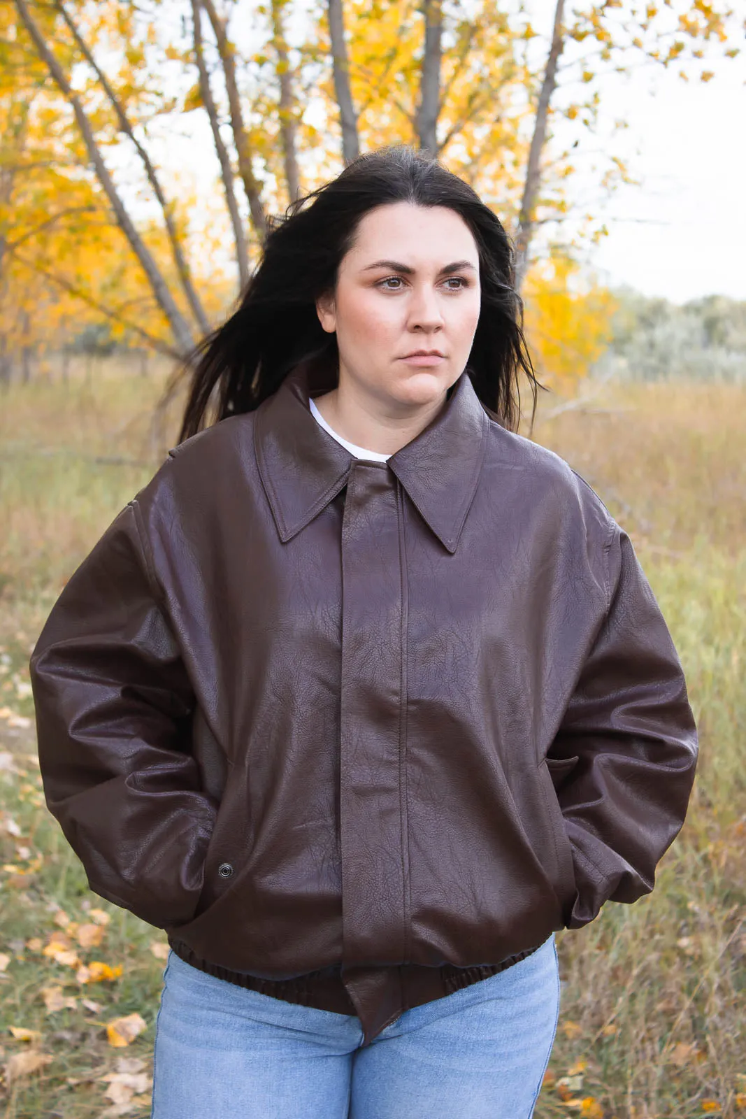 Layla Faux Leather Bomber Jacket