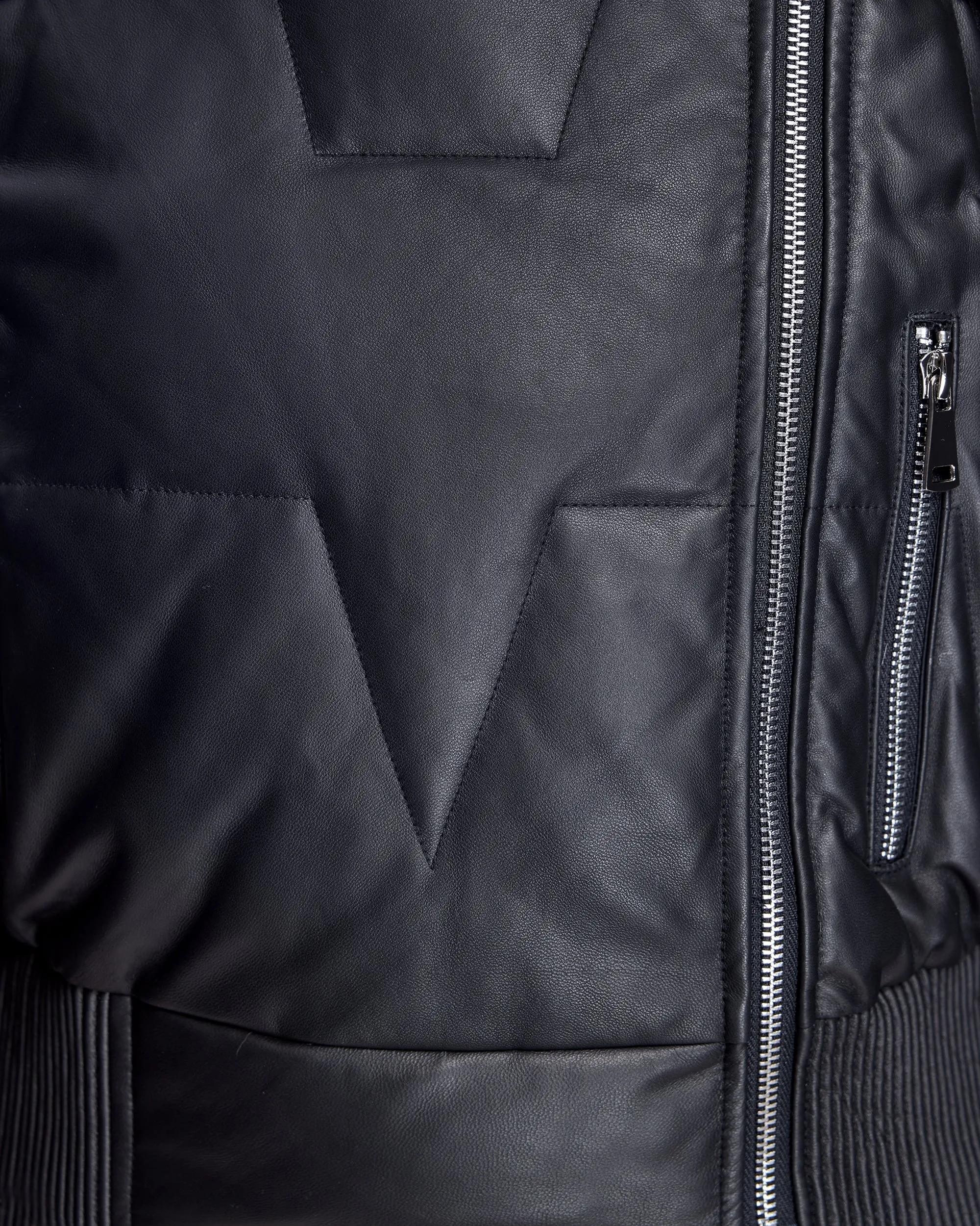 Leather Bomber Jacket With Silver Fox Collar