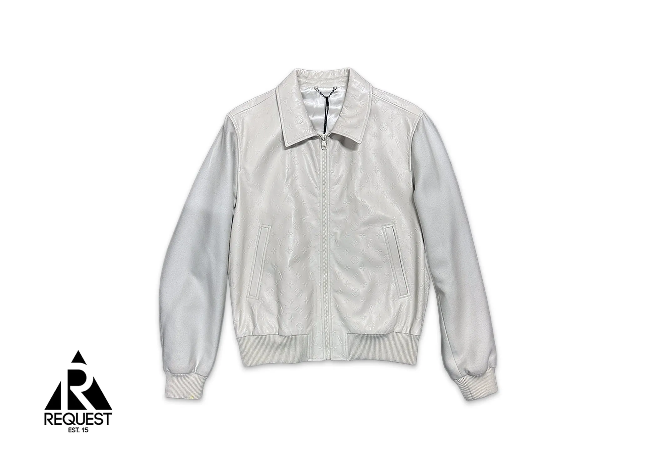 Leather Debossed Monogram Bomber Jacket "Cream"