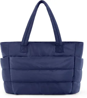 Lightweight Puffy Tote Bag for Women with Compartments, Quilted Shoulder Bag