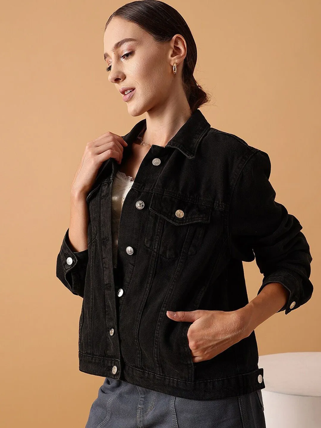 Lightweight Pure Cotton Crop Denim Jacket
