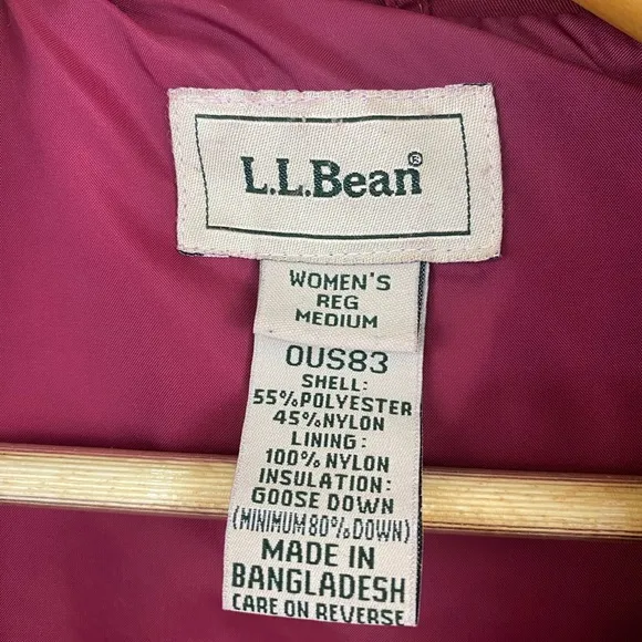 L.L. Bean Women's Goose Down Puffer Jacket Winter Coat Zip Red Size M Outerwear