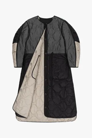Long Patchwork Quilt Jacket - Anthracite & Mineral Green / Dove Grey