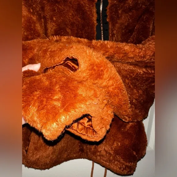 Lucky Brand Womens orange Brown Full Zip Drawstring Hem Faux Fur bomber Jacket L