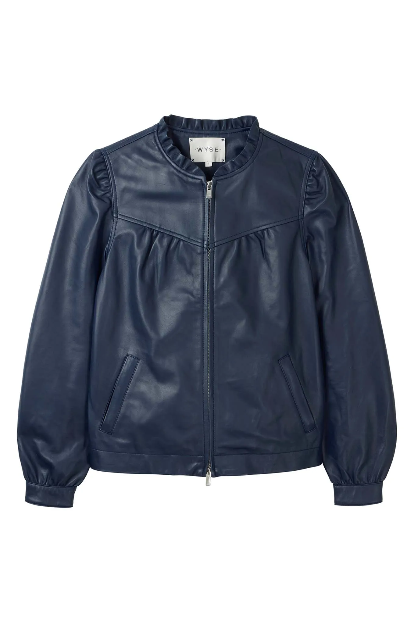 Lyra Leather Bomber - Navy