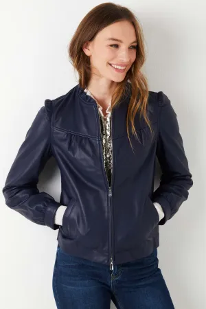Lyra Leather Bomber - Navy
