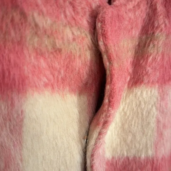 MABLE Pink Plaid Bomber Jacket Faux Fur With Pockets Size Medium