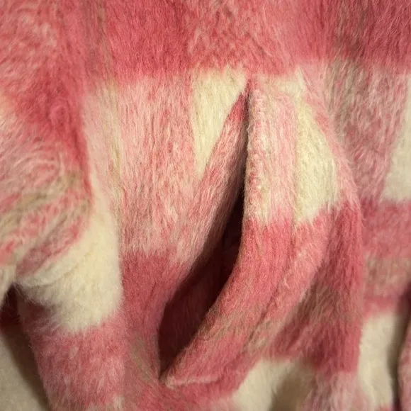 MABLE Pink Plaid Bomber Jacket Faux Fur With Pockets Size Medium